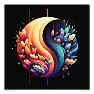 Abstracte 3D Shape Yin Yang Flowers Levendige kleu Foto Afdruk