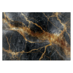 Abstracte 3D vloeibare goud- en donkere marmertext Snijplank