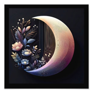 Abstracte 3D Vorm Halve Maan Bloemen Pastelkleuren Foto Afdruk