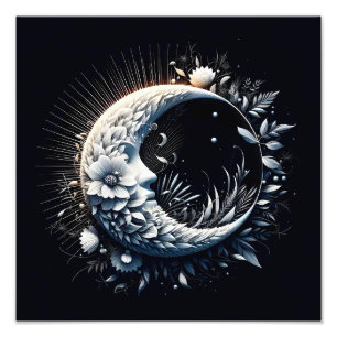 Abstracte 3D Vorm Halve Maan Gezichtsbloemen Neutr Foto Afdruk