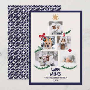 Abstracte 5 foto ' s - kerstboommarjoor ecru wense feestdagenkaart