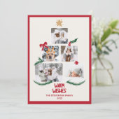Abstracte 5 foto ' s kerstboomrode ecru - wensen feestdagenkaart (Staand voorkant)