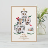 Abstracte 5 foto's met kerstboomgaard ecru feestdagenkaart (Staand voorkant)