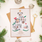 Abstracte 5 foto's met kerstboomgaard ecru feestdagenkaart