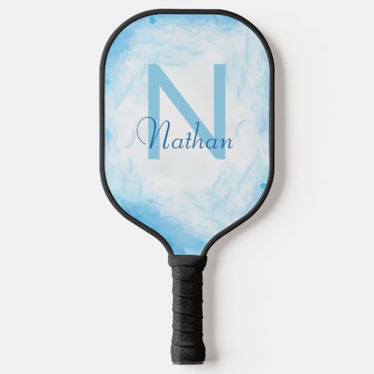 Abstracte aangepaste baby blauwe monogram naam bev pickleball paddle (Voorkant)