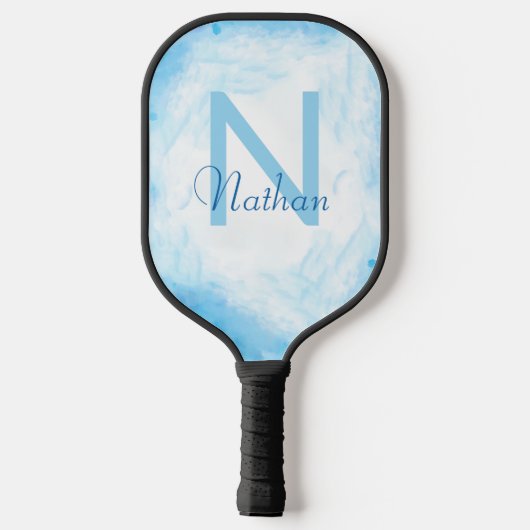 Abstracte aangepaste baby blauwe monogram naam bev pickleball paddle (Achterkant)