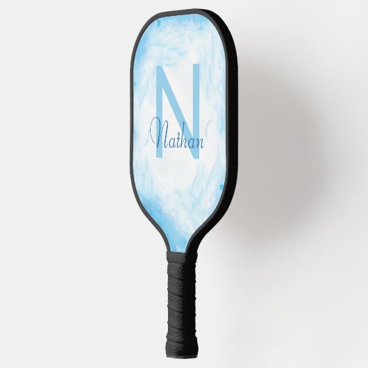 Abstracte aangepaste baby blauwe monogram naam bev pickleball paddle (Links)