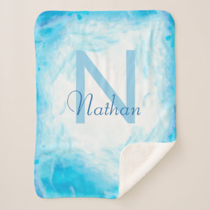 Abstracte aangepaste baby blauwe monogram naam bev sherpa deken