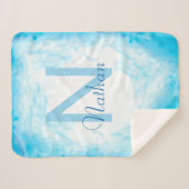 Abstracte aangepaste baby blauwe monogram naam bev sherpa deken (Voorkant (horizontaal))