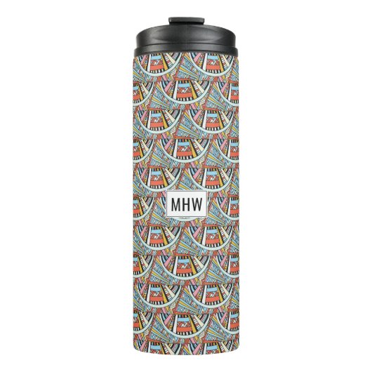 Abstracte aangepaste monogram patroonmonogram thermosbeker (Voorkant)