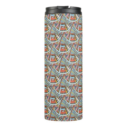 Abstracte aangepaste monogram patroonmonogram thermosbeker (Achterkant)