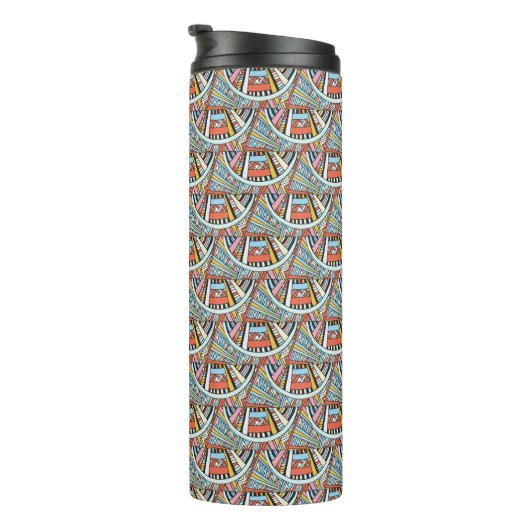 Abstracte aangepaste monogram patroonmonogram thermosbeker (Geroteerd rechts)