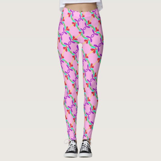 Abstracte aanjager in roze over design Yoga Pants Leggings (Voorkant)