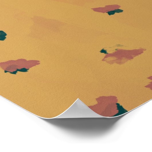 Abstracte aardbeienbloemen op mosterd poster (Hoek)