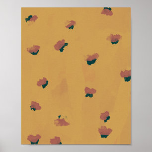 Abstracte aardbeienbloemen op mosterd poster