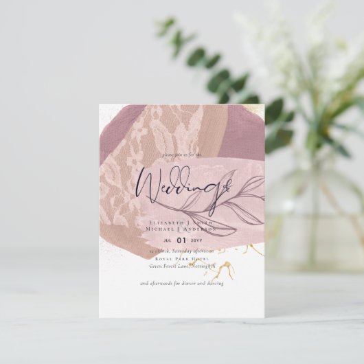 Abstracte aarde gouden trouw laag budget uitnodigi kaart (Staand voorkant)