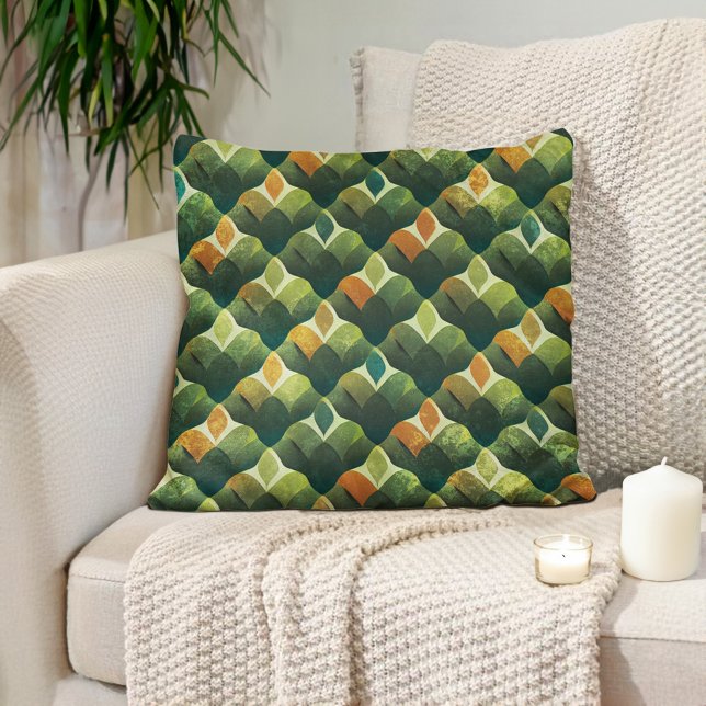 Abstracte aardetinten groen bruin kussen (Abstract green and orange decorator pillow)