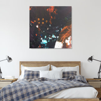 Abstracte aardetinten met kobaltblauw, rood, koper canvas afdruk