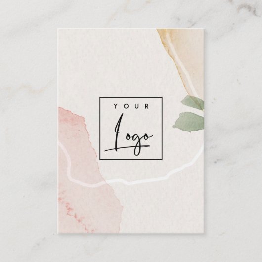 Abstracte Aardige Roze Groene Blush Waterverf Logo Visitekaartje (Voorkant)