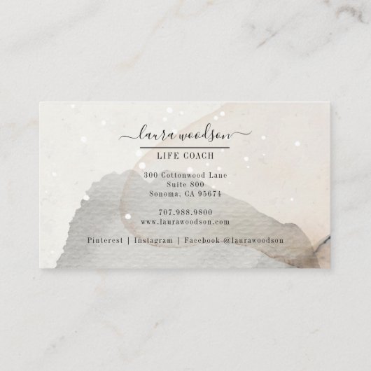 Abstracte aardse Waterverf vormt Life Coach Visitekaartje (Achterkant)