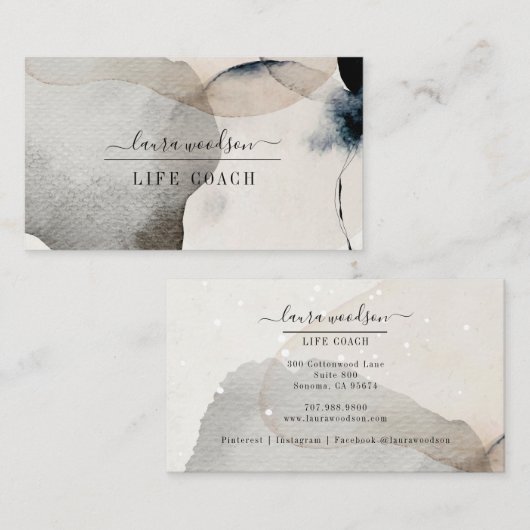 Abstracte aardse Waterverf vormt Life Coach Visitekaartje (Voorkant / Achterkant)