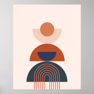 Abstracte aardtoon blauwe vonk geometrisch poster