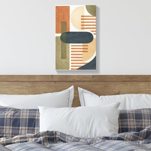 Abstracte aardtoon geometrische vormen canvas afdruk (Insitu (Slaapkamer))