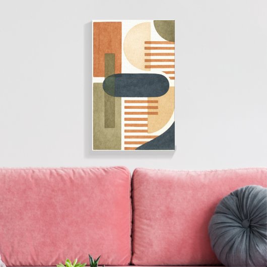 Abstracte aardtoon geometrische vormen canvas afdruk (Insitu (Woonkamer))