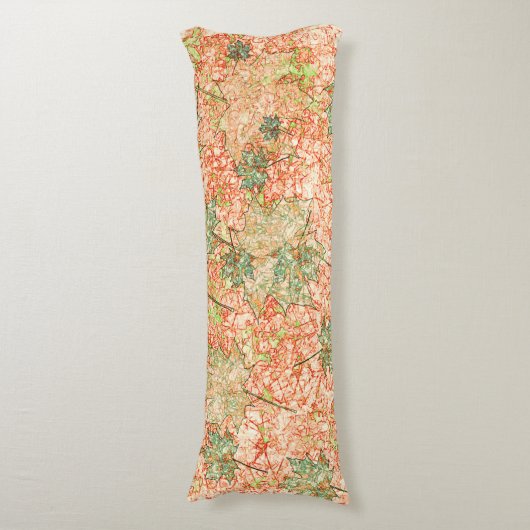 Abstracte acerbladeren op krasachtige koraalachter lichaamskussen (Voorkant Verticaal)