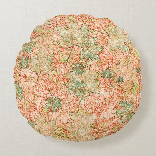 Abstracte acerbladeren op krassen koraalgrond rond kussen (Voorkant)