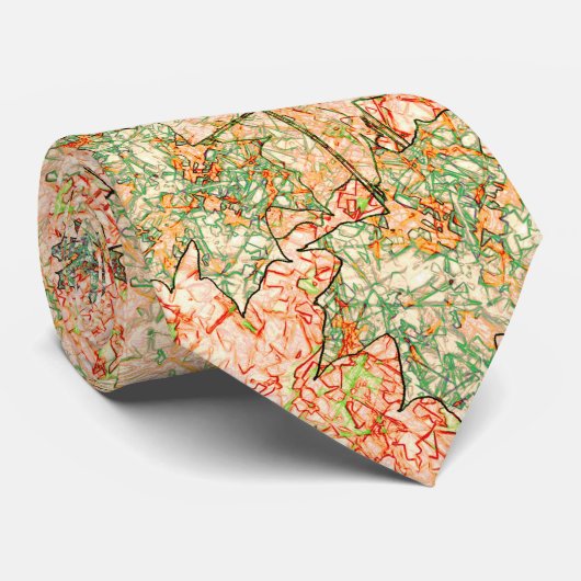 Abstracte acerbladeren op krassen koraalgrond stropdas (Opgerold)