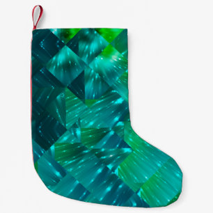 abstracte achtergrond: blauwe en groene mozaïekach kleine kerstsok