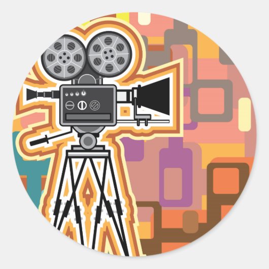 Abstracte achtergrond filmprojector filmcamera ronde sticker (Voorkant)