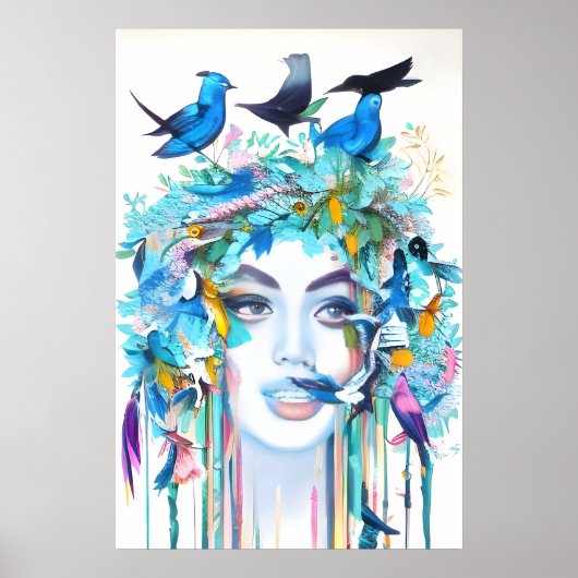Abstracte achtergrond met vrouwengezicht poster (Voorkant)