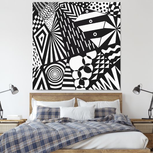 abstracte achtergrond zwart wit geometrische vorme canvas afdruk (Insitu (Slaapkamer))