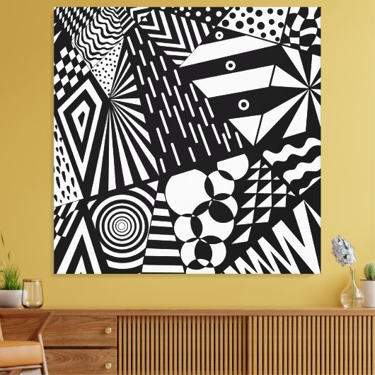 abstracte achtergrond zwart wit geometrische vorme canvas afdruk (Insitu (Woonkamer))