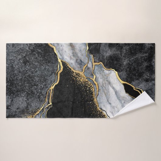 abstracte achtergrond, zwarte en witte marmer badhanddoek (Badhanddoek)