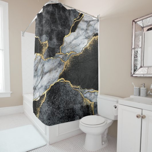 abstracte achtergrond, zwarte en witte marmer douchegordijn (In situ)