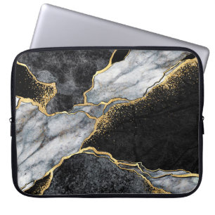 abstracte achtergrond, zwarte en witte marmer laptop sleeve