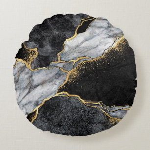 abstracte achtergrond, zwarte en witte marmer rond kussen