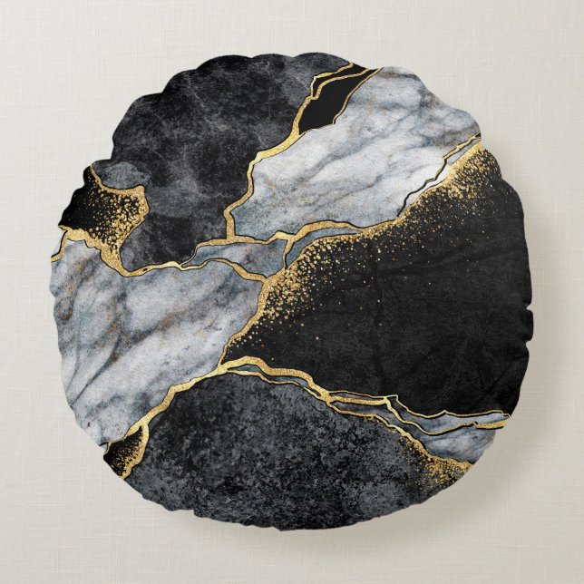 abstracte achtergrond, zwarte en witte marmer rond kussen (Voorkant)