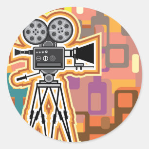 Abstracte achtergrondfilmprojectorcamera ronde sticker