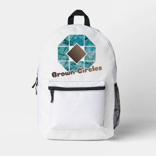 Abstracte achthoek met bruin vierkant en tegenover bedrukte rugzak (Voorkant)