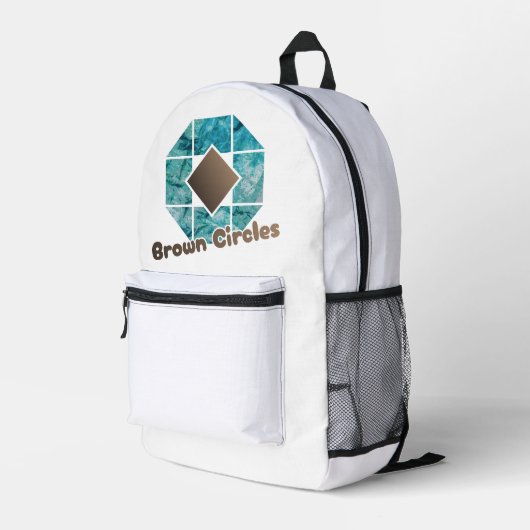 Abstracte achthoek met bruin vierkant en tegenover bedrukte rugzak (Achterkant Hoek Rechts)