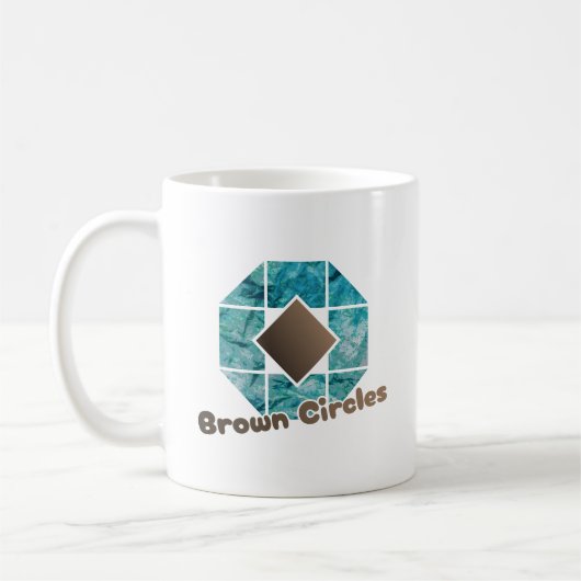 Abstracte achthoek met bruin vierkant en tegenover koffiemok (Links)