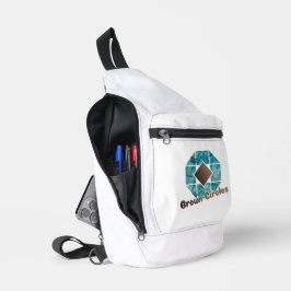 Abstracte achthoek met bruin vierkant en tegenover sling bag