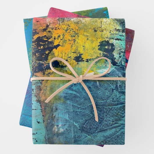 Abstracte Acrylverf Gelli-afdrukset van drie Inpakpapier Vel (In situ)