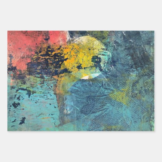 Abstracte Acrylverf Gelli-afdrukset van drie Inpakpapier Vel (Voorkant)