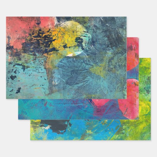 Abstracte Acrylverf Gelli-afdrukset van drie Inpakpapier Vel (Set)