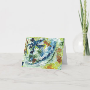 Abstracte acrylverf in blauw, bruin en geel bedankkaart